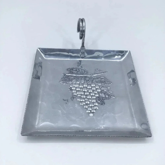 VTG Hammercraft Artisan Hand Hammered Square Serving Tray Plate Grapes Harvest - Picture 2 of 8